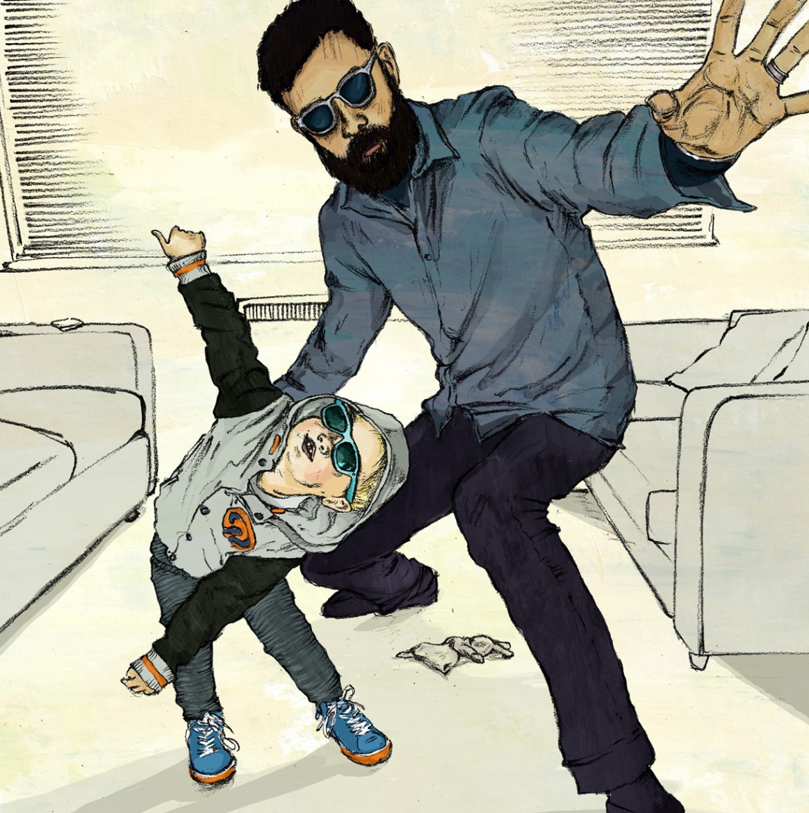 Illustration of father and son in shades acting cool together